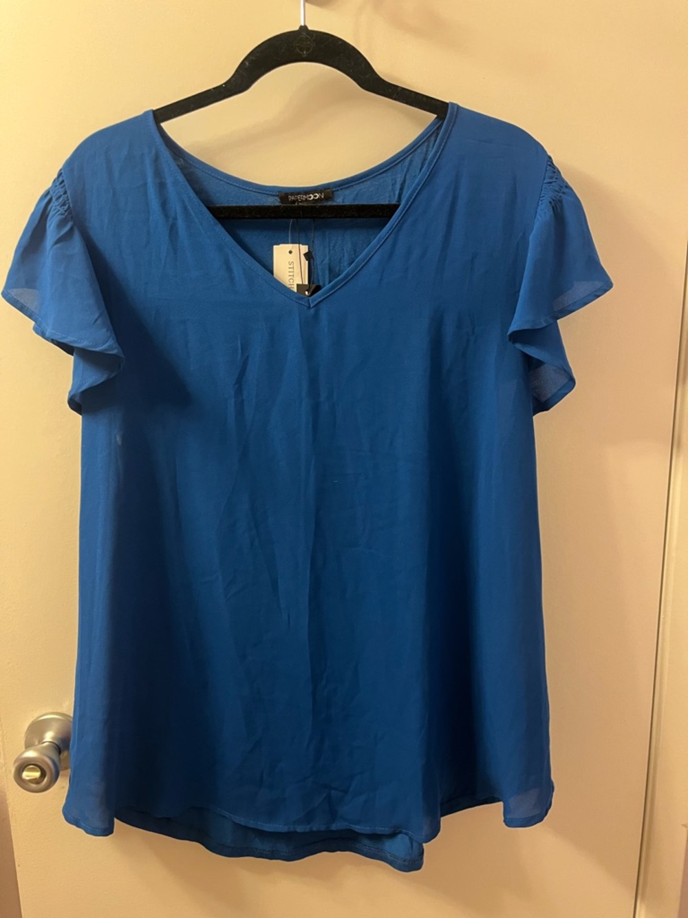 Papermoon Royal Blue V-Neck Flutter Sleeve Blouse NWT PTP 25/L 29